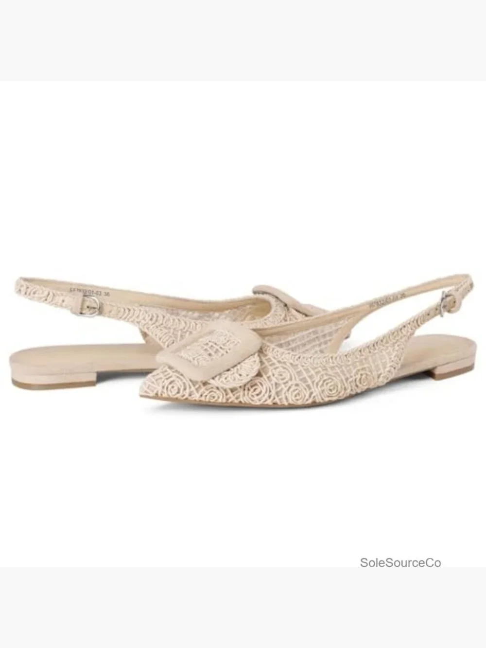 Pointed Toe Slingback Flats Woven Mesh Square Buckle Slip On Dress Shoes